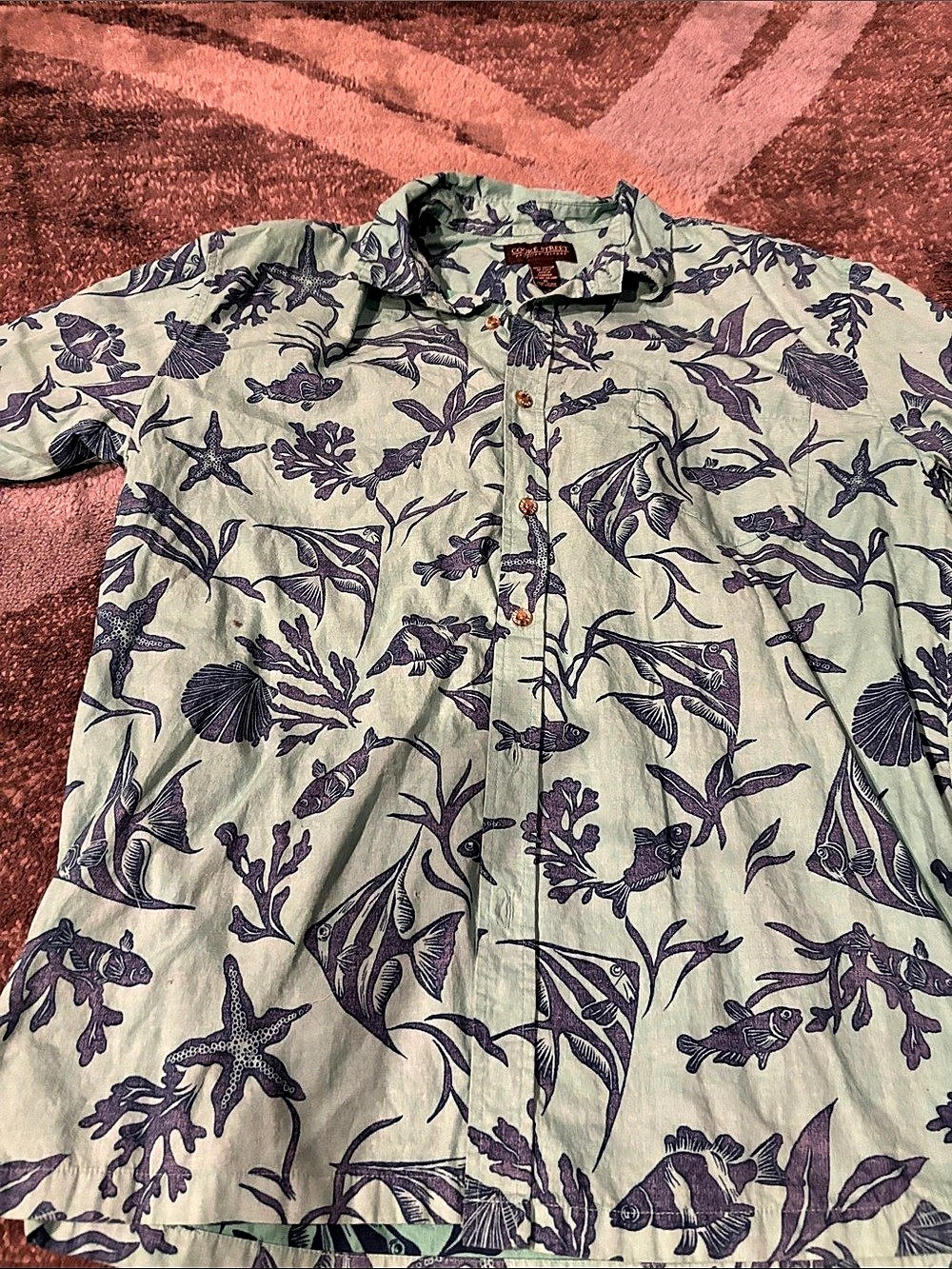 Cooke Street Men's Floral Button Down in Green & Purple Size XL